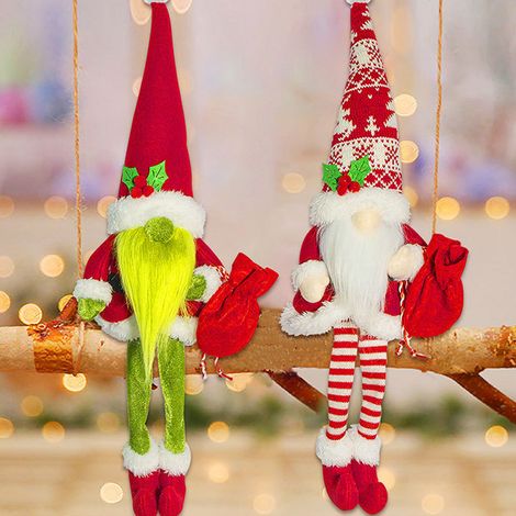 2 pièces décorations poupées Père Noël sans visage avec bonnet en tissu cadeau couple fête Noël (1/4)