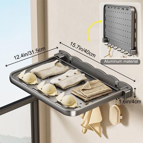 Etagere Murale Pliable - Aluminium - 3 Niveaux Avec Crochets - Salle De Bain Cuisine Buanderie - Sans Perçage - 1 Pièce (1/4)
