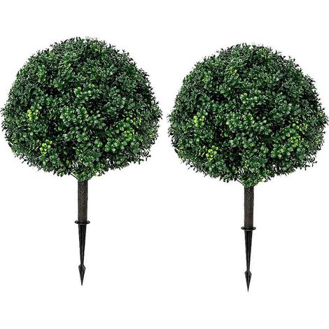 Lot de 2 boules de buis artificielles, résistantes aux UV et munies de piquets. (1/5)