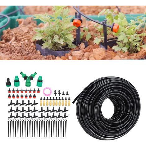 Kit d'irrigation de jardin de 25 mètres, système d'irrigation goutte à goutte automatique 4/7 à économie d'eau par capillarité, accessoires inclus. (1/5)