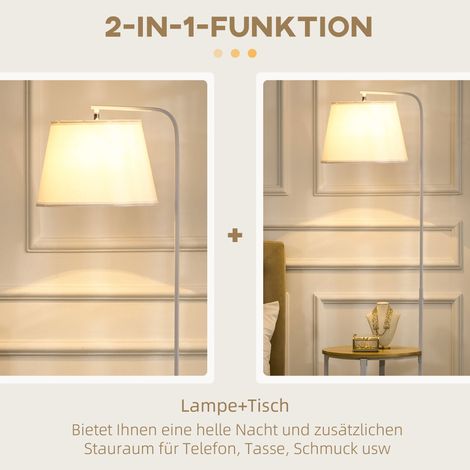 Lampadaire sur pied avec 2 étagères, interrupteur au pied, 40 W, douille E27, couleur naturelle et blanche