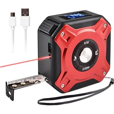 Digitales Maßband, 2-in-1-Digitallaser-Entfernungsmesser mit LCD-Display und automatischer Sperre, wiederaufladbarer 40-Meter-Laser und 5-Meter-Maßband, Flächen-/Volumen-/Entfernungsmessung (1/4)