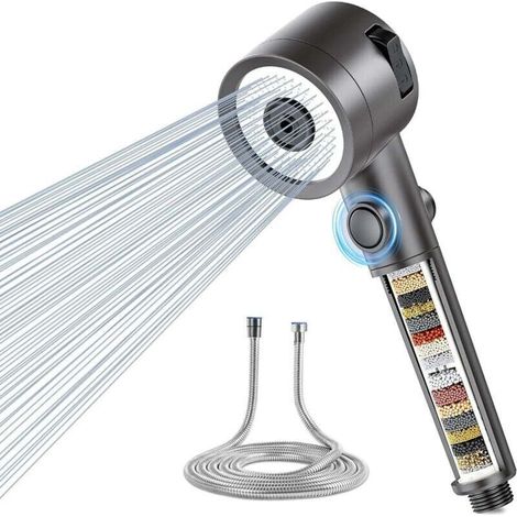Cabezal de ducha antical con filtro de 20 niveles, cabezal de ducha de alta presión y manguera de 1,5 m, cabezal de ducha de 3 chorros para baño - Crezuo (1/4)