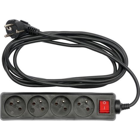 VOREL 72631 - cable de extensión con conexión a tierra/negro/con interruptor de 4-sockets 3m