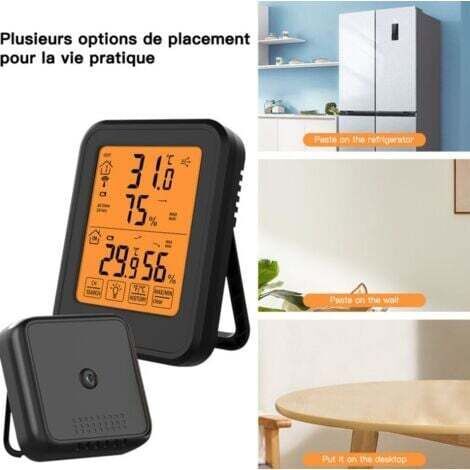 NALOOKAMIC Thermomètre Hygromètre Numérique,Chambre - Noir,Thermomètre Hygrometre Intérieur et Extérieur, avec Capteur Extérieure sans Fil, Rétroéclairage LCD℃/℉