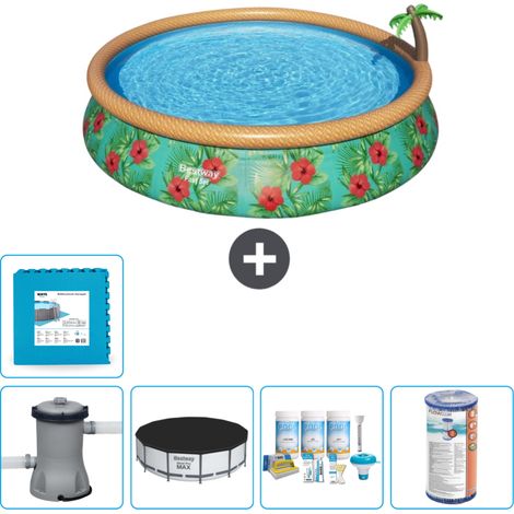 Piscine gonflable ronde Bestway à réglage rapide - Paradise Print - 457 x 84 cm - Comprend des Accessoires CB12 (1/5)