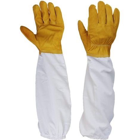 1 Pair of Professional Anti-Bee Protective Long-Sleeved Ventilated Gloves for Beekeeping - Yellow and White (1/5)