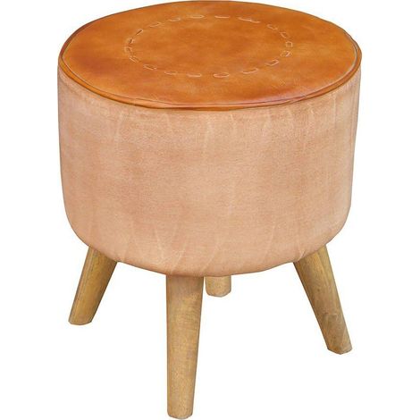 tabouret en bois de manguier et assise tissu coloré - Caramel bois naturel (1/5)