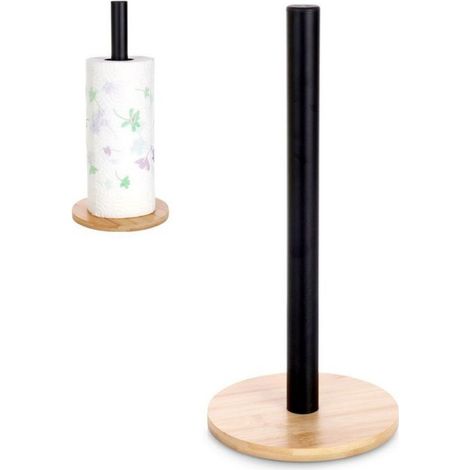 Porte-Rouleau - Métal Noir et Bambou - Hauteur 32,5 cm - Diamètre 15 cm - Style Loft Industriel - 1 Pièce (1/5)