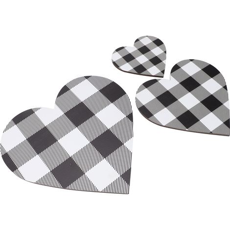 Lot de 3 panneaux décoratifs muraux rustiques en bois en forme de cœur, à carreaux, pour cuisine, chambre ou salle de bain. (1/5)