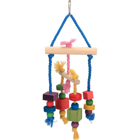 Jouet En Bois Pour Perroquet - Balançoire À Blocs Colorés Avec Corde En Coton - Accessoire De Cage Pour Grimper Et Mâcher - Lot De 1 (1/5)