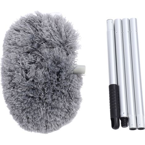 Plumeau rond extra long, rotatif à 360°, multifonctionnel et lavable, 140 cm, outil de dépoussiérage pour plafonds hauts et meubles, gris (1/5)