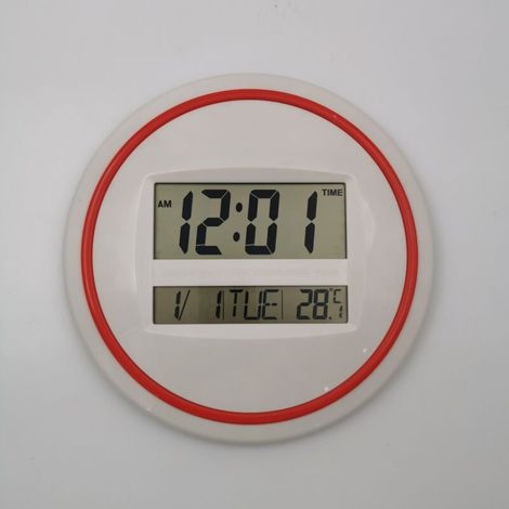 Réveil électronique rond, grand écran LCD, horloge murale silencieuse, horloge de bureau, affichage heure/réveil/date/semaine/température