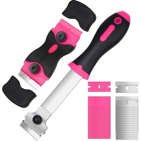 Lntyq 2PCS Grattoir Plaque Vitrocéramique avec 40 Lames de Rechange, Grattoir de Nettoyage Multi-usages pour Gratter Les Étiquettes-Rose, Adhésif, Rose (1/5)