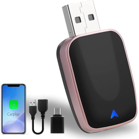 Adaptador inalámbrico CarPlay que convierte CarPlay con cable en inalámbrico, dongle USB CarPlay Plug and Play para iOS 12+ y coches con CarPlay. (1/5)