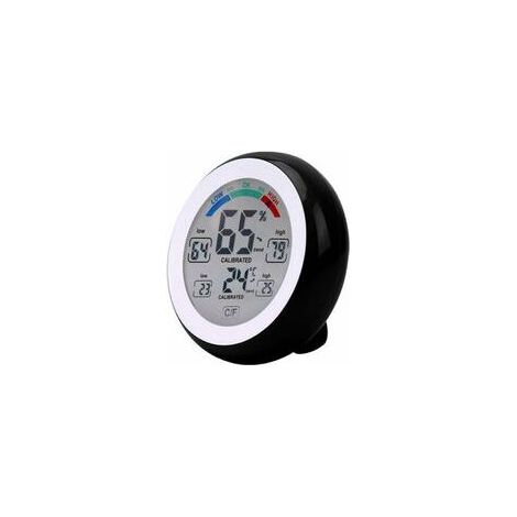 Wireless Indoor Outdoor Electronic Thermometer-Hygrometer, Round Touchscreen LCD Display, Weather Station Tester, 3305F Black (1/5)