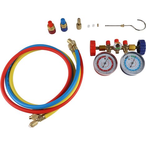 Ensemble de collecteur de Diagnostic de climatisation à 3 voies, jauge de réfrigérant avec tuyau fileté de 1/4 po pour R134A R12 R22 R502 (1/5)