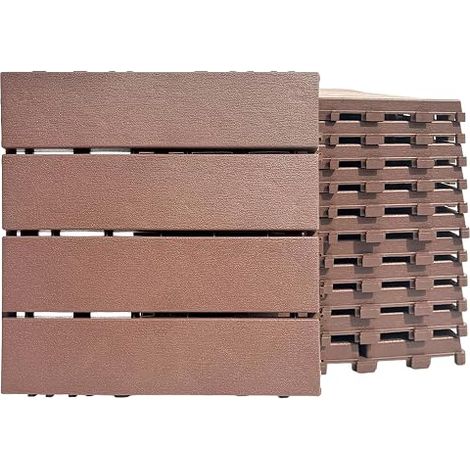 12 x PVC Click-System Patio Tiles 30 x 30 cm, Waterproof and Non-Slip, Stone Look Surface for Balcony, Patio, Garden and Pool (1/5)