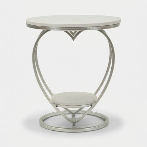 Runder Beistelltisch aus Metall mit Ablage in Marmoroptik Heart - Silver (1/5)