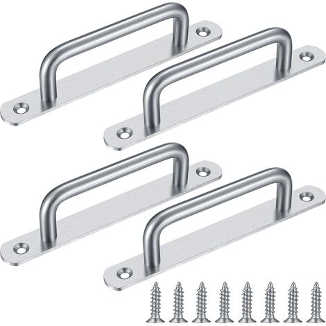 4 Pièces Poignée de Porte de Grange Coulissante,Traction de Poignée de Porte Coulissante avec Plaque Acier Inox pour Portes de Grange Armoire Placard (1/5)