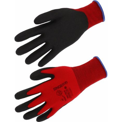 Singer Safety – Gants de manutention en polyamide rouge – Taille 8 – Enduction P.V.C pour milieu humide – Jauge 15 – Dos aéré (1/3)