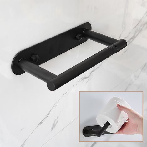 Black Toilet Paper Holder - Bathroom Toilet Paper Holder Adhesive or Screw Mount Wall Mount Swivel Push-Lock Design Fits Anywhere Stainless Steel (1/5)