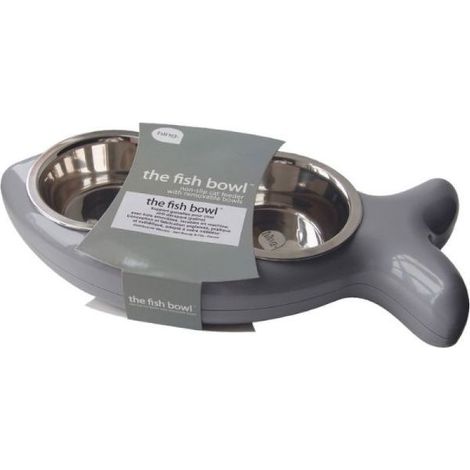 Gamelle double pour chat - The Fish Double (Hing) - Plastique recyclé - 2 bols inox 250 ml amovibles - Patins antidérapants