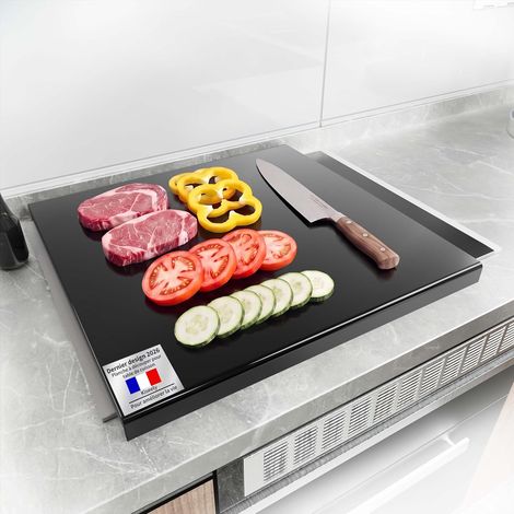 Cache plaque induction et cache plaque de cuisson, Planche à découper et Protection Anti-éclaboussures, Plaque de Protection en Verre Trempé Universel et Multifonction (32X54cm 2 pièces) (1/5)