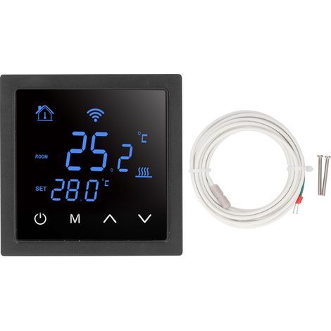 16A WLAN-Smart-Thermostat für elektrische Fußbodenheizung mit Sprachfunktion für Zuhause, AC85-250V, Schwarz (1/5)