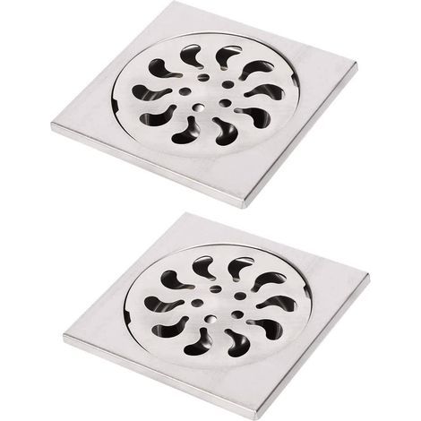 2pcs Siphon de Sol Acier Inoxydable, Grille de Douche Carrée Filtre de Douche Drain de Douche Attrape Cheveux pour Salle de Bain, 90x90x30mm (1/5)