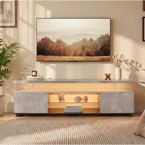 Meuble TV avec rangement LED 130 cm MDF gris noir pour téléviseur jusqu’à 60 pouces - CHICFURN (1/5)