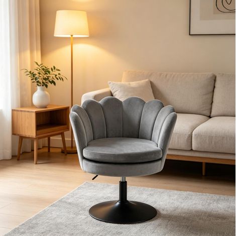Drehbarer Blumen-Hocker 61,5x71-83x65 cm Dunkelgrau aus Samt und Metall mit Höhenverstellung (1/3)