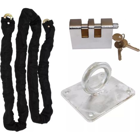 Kit complet de sécurisation au sol - Cadenas blindé 3 clés + Chaîne 2 mètres acier trempé + Anneau boulonné acier (1/5)