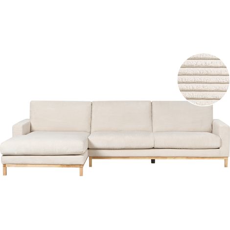 Sofá esquinero elegante patas de madera tapizado de pana beige claro derecho Siggard II