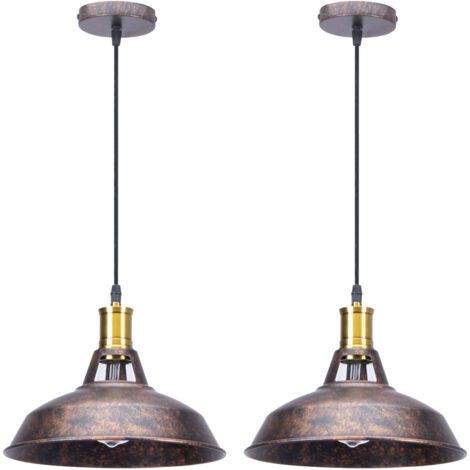 royaluxe- 2PCS Suspension Luminaire Rétro En Métal Lampe À Suspension Vintage Plafonnier D'Intérieur Pour Cuisine, Ferme, Couloir (1/5)