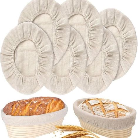 Set di 6 fodere ovali in lino per cestini di lievitazione banneton, coperture in tessuto elastico per pane a lievitazione naturale, per uso domestico e professionale in panetteria. (1/5)
