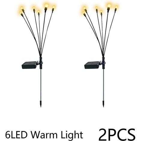 solar Firefly Warm Light 6 Heads X2 - Solar Firefly Ground Plug Light Lampe De Jardin Extrieure Solaire