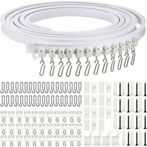 Rail de rideau incurvé au plafond pliable de 5 mètres Rail de rideau incurvé flexible pour rail de rideau souple pour rail de rideau avec crochets de rideau en métal, séparateur de pièce pour rideaux (1/4)