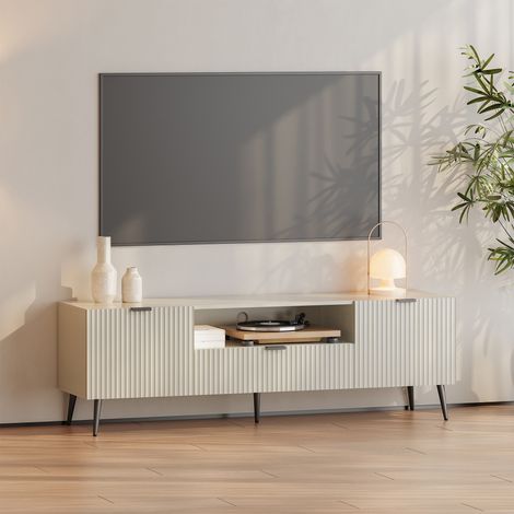 Mesa de TV Nand con puertas y cajón 160x40x51cm - Color arena [en.casa]
