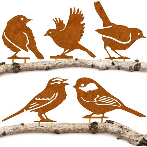Set mit 5 Vogel-Metallsteckern, Gartendekoration für den Außenbereich, wetterfest, Eisenornament (1/5)