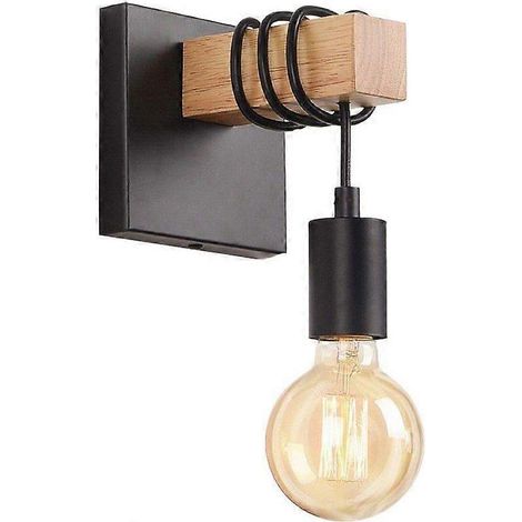 Applique Murale Industrielle en Bois Lampe Murale Vintage Eclairage Murale intérieur Rtro E27 Spot Mural pour Salon Chambre Salle Manger Couloir Bar N (1/5)