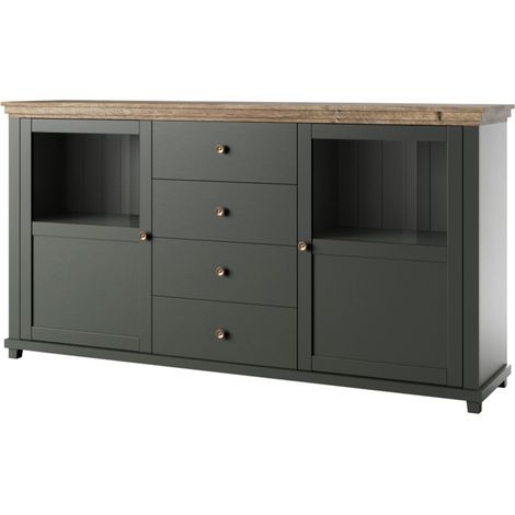 Buffet 2 ante 4 cassetti Martin verde e marrone 93cm