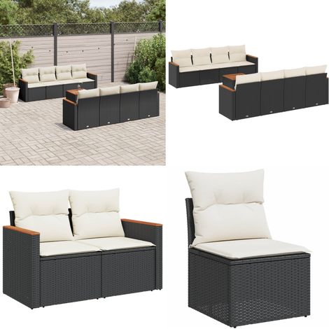 9-tlg. Garten-Sofagarnitur mit Kissen Schwarz Poly Rattan - Gartensorte - Gartenmöbelset - Esszimmergarnitur - Outdoor-Lounge - Lounge Set - Home & Living (1/5)