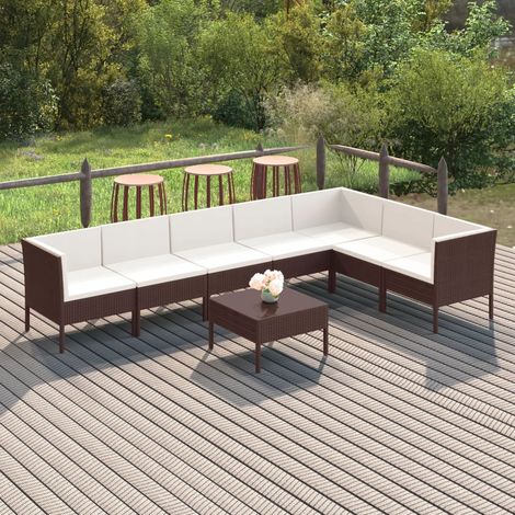 8-tlg. Garten-Lounge-Set mit Auflagen Poly Rattan Braun (1/5)
