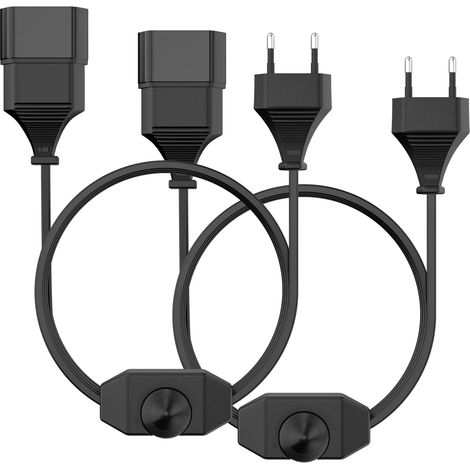 Rallonge électrique avec interrupteur LED à intensité variable (2 pièces, noire), prise standard européenne. (1/5)