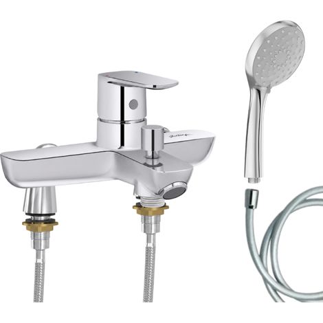 Mitigeur baignoire JACOB DELAFON July+ + pommeau de douche Awaken + flexible de douche lisse + colonnettes Idro'Flex (1/4)