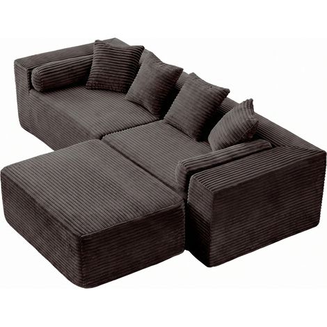 Sofá modular esquinero en L de chenilla negra MODENUIT (1/5)