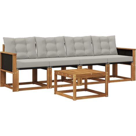 Conjunto de sofás de exterior 5 uds. Natural y Gris Claro vidaXL (1/5)