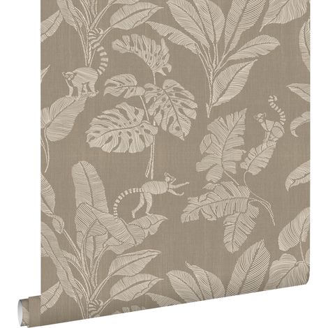 papier peint singes et feuilles de la jungle taupe - ESTAhome (1/5)