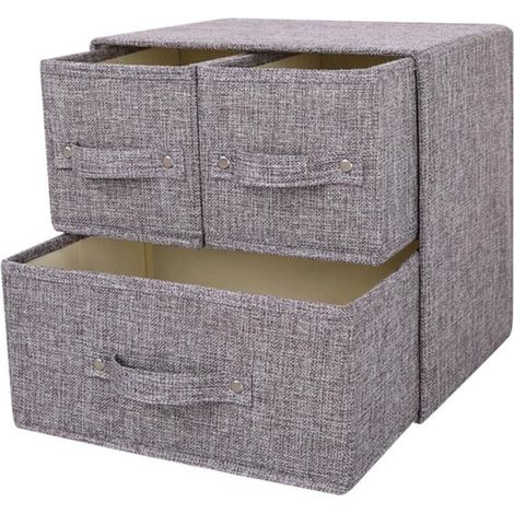 Stoffaufbewahrungsbox mit Deckel – Faltbarer Schubladenorganizer mit Griffen, 1 großes + 2 kleine Fächer für unter